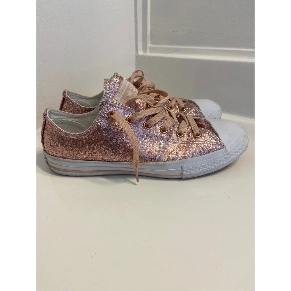Converse Junior Chuck Taylor All Star Ox Dust Pink Glitter Low Top Casual Sz 5